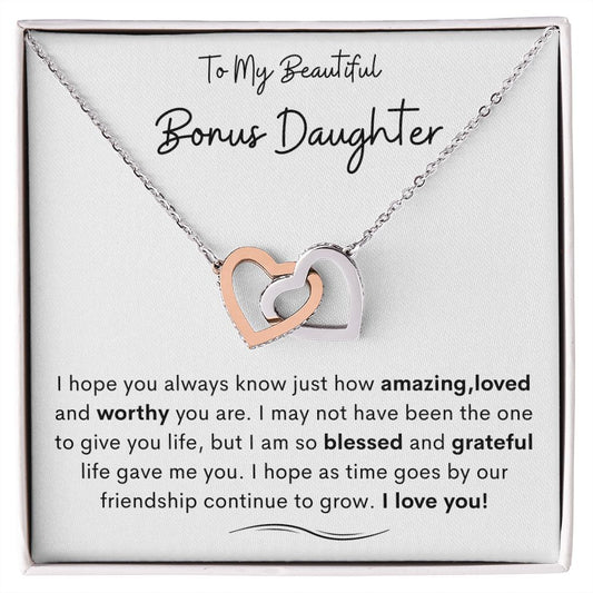 To My Beautiful Bonus Daughter | Interlocking hearts
